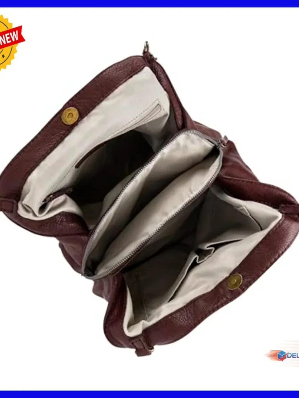 Genuine Leather Hobo Shoulder Bag with Triple Entry & Adjustable Strap